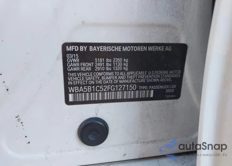 2015 BMW 535I z USA, uszkodzony, nr VIN WBA5B1C52FG127150